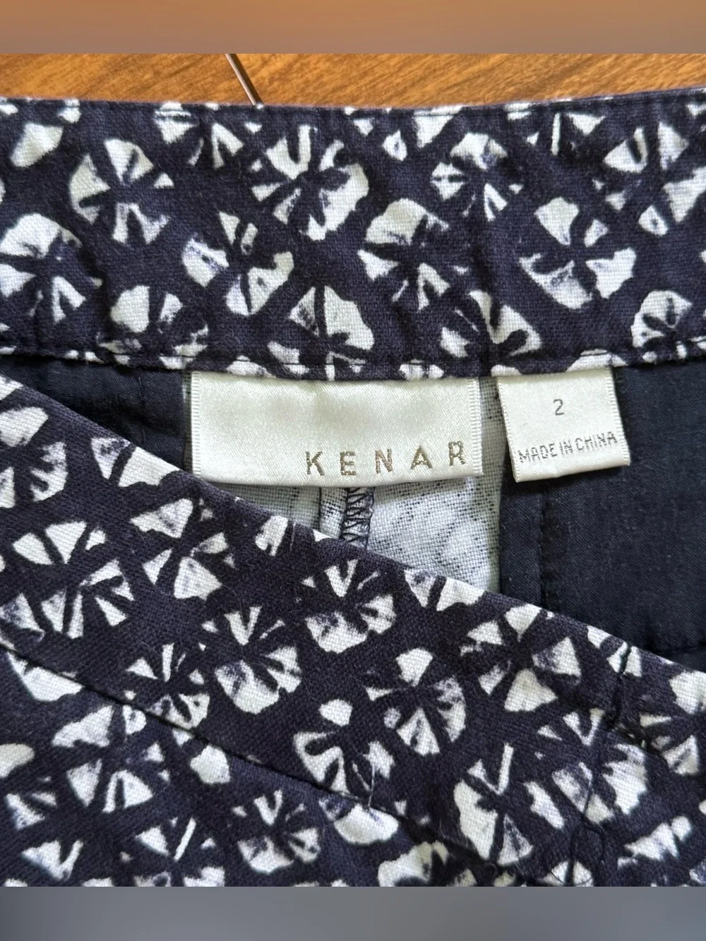 Kenar Navy Blue & White Geometric Ikat Chino Shorts - Size 2